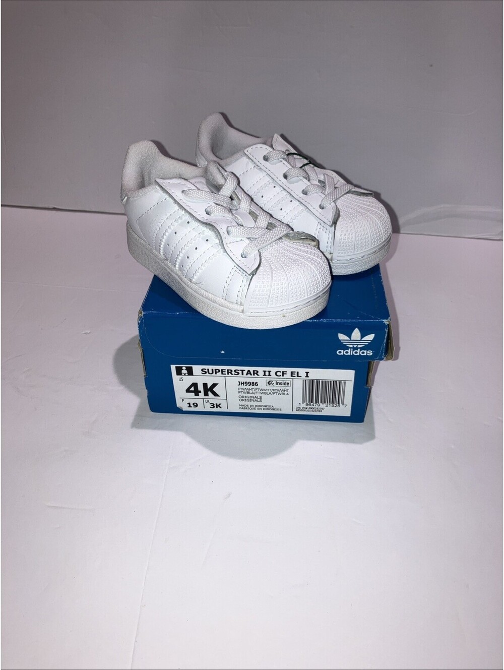 adidas Superstar II CF EL I 4K Kids White/White Toddler Sneaker Shoe JH9986 NEW
